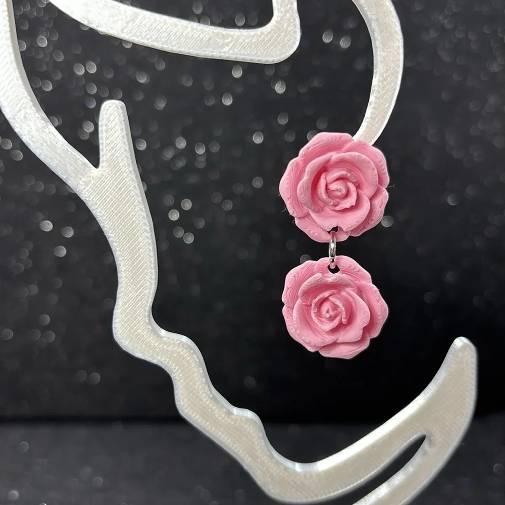 Pink Rose Dangle Earrings